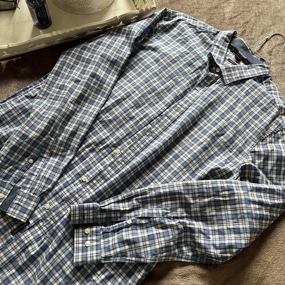 Michael Kors Slim Fit XL Blue & White Checkered Button Down Shirt - Picture 4 of 9